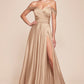Cinderella Divine 7493C Long Plus Size A-Line Off the Shoulder Satin Dress