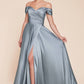Cinderella Divine 7493C Long Plus Size A-Line Off the Shoulder Satin Dress