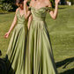 Cinderella Divine 7493C Long Plus Size A-Line Off the Shoulder Satin Dress