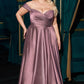Cinderella Divine 7493C Long Plus Size A-Line Off the Shoulder Satin Dress