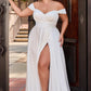 Ladivine 7493W Long A-Line Off the Shoulder Satin Bridal Dress