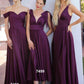 Cinderella Divine 7493C Long Plus Size A-Line Off the Shoulder Satin Dress