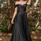 Cinderella Divine 7493C Long Plus Size A-Line Off the Shoulder Satin Dress