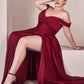 Cinderella Divine 7493C Long Plus Size A-Line Off the Shoulder Satin Dress
