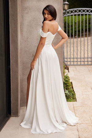 Off The Shoulder Bridal A-Line Satin Dress - Farnelli