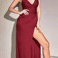 Cinderella Divine 7494 Long Fitted Satin Ruched Dress with Slit
