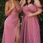 Cinderella Divine 7494C Long Plus Size Fitted Satin Ruched Dress with Slit