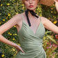 Cinderella Divine 7494C Long Plus Size Fitted Satin Ruched Dress with Slit