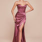 Ladivine 7495 Long Fitted Bustier Satin Draped Gown