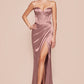 Ladivine 7495 Long Fitted Bustier Satin Draped Gown