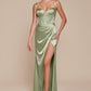 Ladivine 7495 Long Fitted Bustier Satin Draped Gown