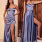 Ladivine 7495 Long Fitted Bustier Satin Draped Gown