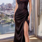 Ladivine 7495 Long Fitted Bustier Satin Draped Gown