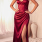 Ladivine 7495 Long Fitted Bustier Satin Draped Gown