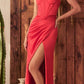 Ladivine 7495 Long Fitted Bustier Satin Draped Gown