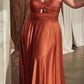 Ladivine 7496 Floor Length A-Line Luxurious Satin Strapless Keyhole Dress