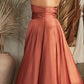 Ladivine 7496 Floor Length A-Line Luxurious Satin Strapless Keyhole Dress