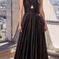Ladivine 7497 Long A-Line Satin Keyhole Twisted Bodice Formal Gown