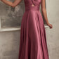 Ladivine 7497 Long A-Line Satin Keyhole Twisted Bodice Formal Gown