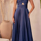 Ladivine 7497 Long A-Line Satin Keyhole Twisted Bodice Formal Gown