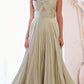 Ladivine 7497 Long A-Line Satin Keyhole Twisted Bodice Formal Gown