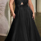 Ladivine 7497 Long A-Line Satin Keyhole Twisted Bodice Formal Gown