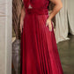 Ladivine 7497 Long A-Line Satin Keyhole Twisted Bodice Formal Gown