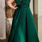 Ladivine 7497 Long A-Line Satin Keyhole Twisted Bodice Formal Gown