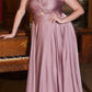 Ladivine 7497 Long A-Line Satin Keyhole Twisted Bodice Formal Gown
