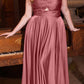 Ladivine 7497 Long A-Line Satin Keyhole Twisted Bodice Formal Gown