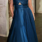 Ladivine 7497 Long A-Line Satin Keyhole Twisted Bodice Formal Gown