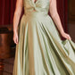 Ladivine 7497 Long A-Line Satin Keyhole Twisted Bodice Formal Gown