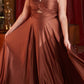 Ladivine 7497 Long A-Line Satin Keyhole Twisted Bodice Formal Gown