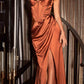 Ladivine 7498 Floor Length Fitted Satin Sweetheart Draped Gown