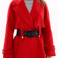 Karina Belted Wool Cashmere Blend Overcoat in Ruby