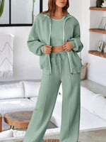 Drop Shoulder Zip Up Jacket and Drawstring Pants Active 2pcs Set - Farnelli