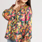 Umgee Full Size Satin Paisley Ruffle Neck Button-Up Shirt Plus Size - Farnelli
