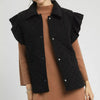 Umgee Corduroy Quilted Ruffle Sleeve Vest - Black