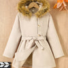 Children's Tie Waist Faux Fur Hooded Outerwear - Apricot