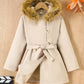 Children's Tie Waist Faux Fur Hooded Outerwear - Farnelli