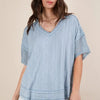 VERY J Oversized Contrast Knit Comfy Casual Top - Light Blue