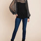 Super Lady Full Size Metallic Mesh Lantern Sleeve Blouse - Farnelli