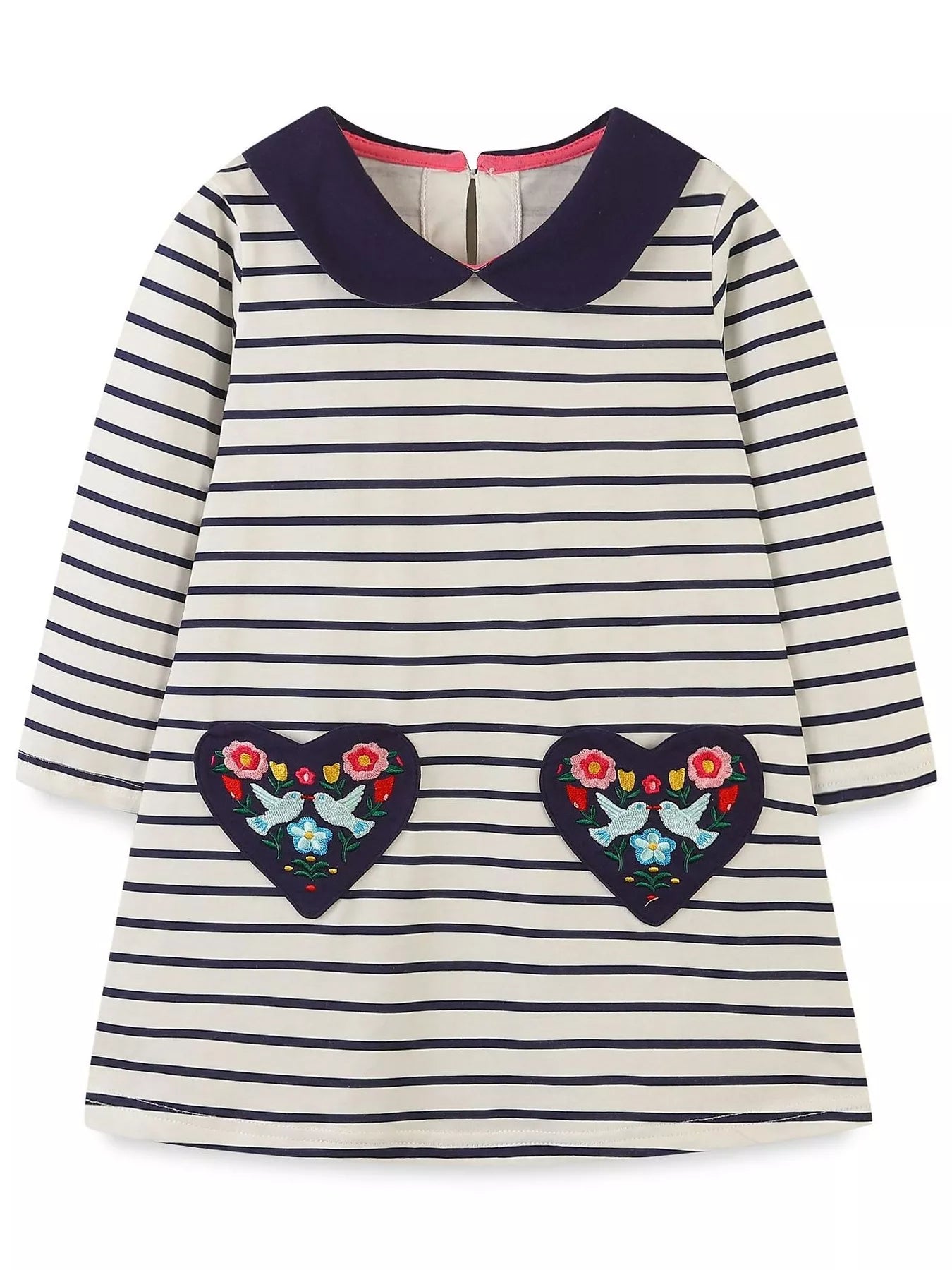 Children's Embroidered Striped Long Sleeve Dress - Farnelli
