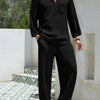 Men's Plus Size Long Sleeve Top and Pants Set - Black