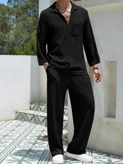 Men's Plus Size Long Sleeve Top and Pants Set - Farnelli