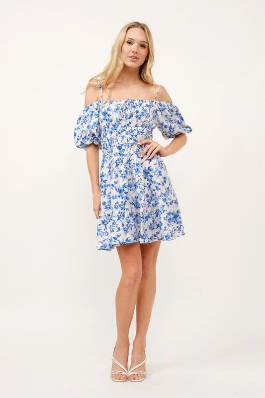 And The Why Off Shoulder Bubble Sleeve Dress - Farnelli