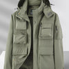 Men's Plus Size Multi-Pocket Hooded Outdoor Jacket - Khaki