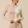 SO ME Color Block Fitted Crop Sweater Top - TAUPE/IVORY