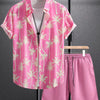 Men's Palm Tree Print Top and Shorts Summer Set - Dusty Pink
