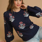 Umgee Floral Knit Sweater with Puff Sleeves - Farnelli